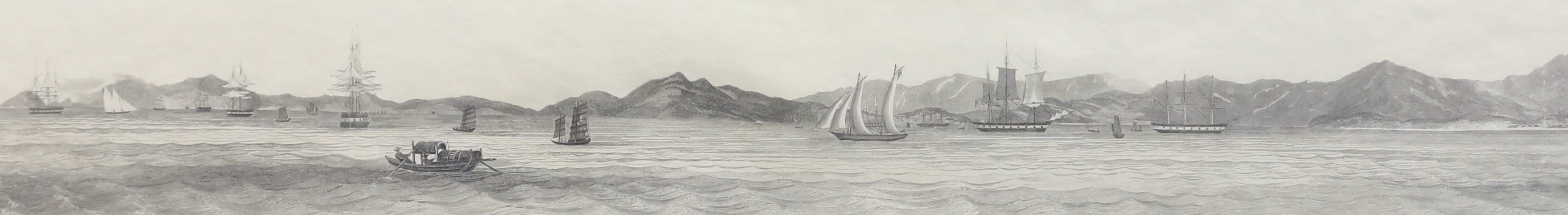 Lieutenant Leopold G. Heath for the Hydrographic Office, Hong Kong as seen from the anchorage of HMS Iris, 1846, set of three steel engravings, visible sheet 22 x 79cm